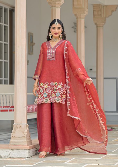 Red Colour D 50135 By Zaveri Crush Satin Readymade Suits 